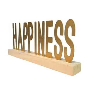 Gold "Happiness" Wood Block Decor Sign